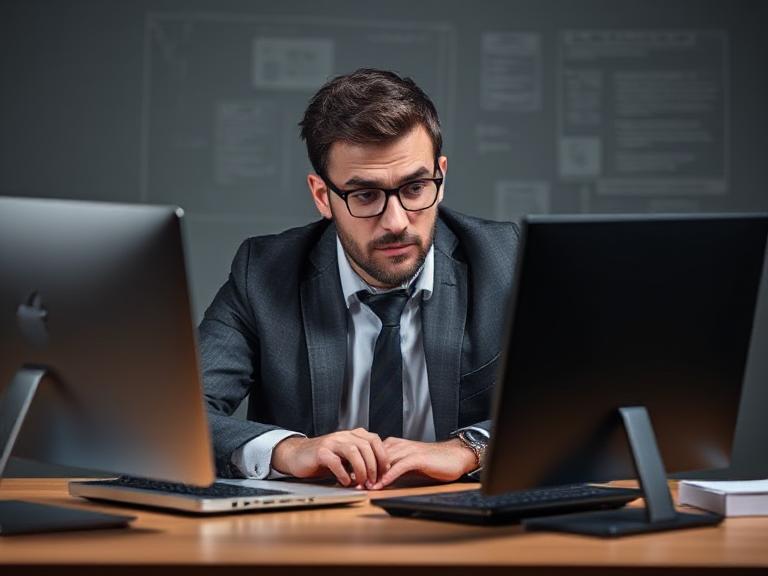 "Entrepreneur frustré devant son ordinateur - erreurs business courantes"